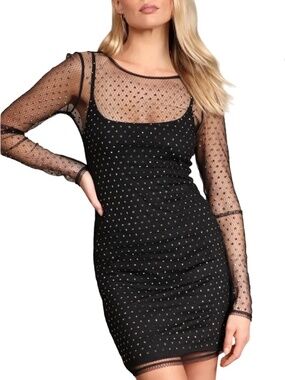 Lulus Radiant Reputation Dress Rhinestone Studded Mesh Bodycon Evening Cocktail